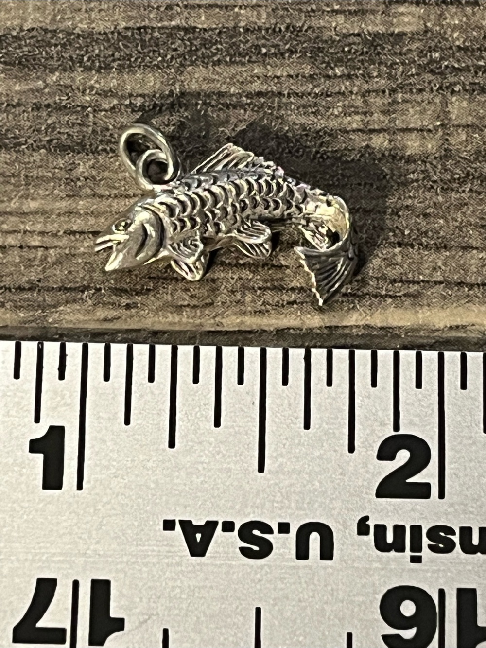 Sterling Silver Fish Charm. Not hollow. Bass? Fishing. Outdoor.